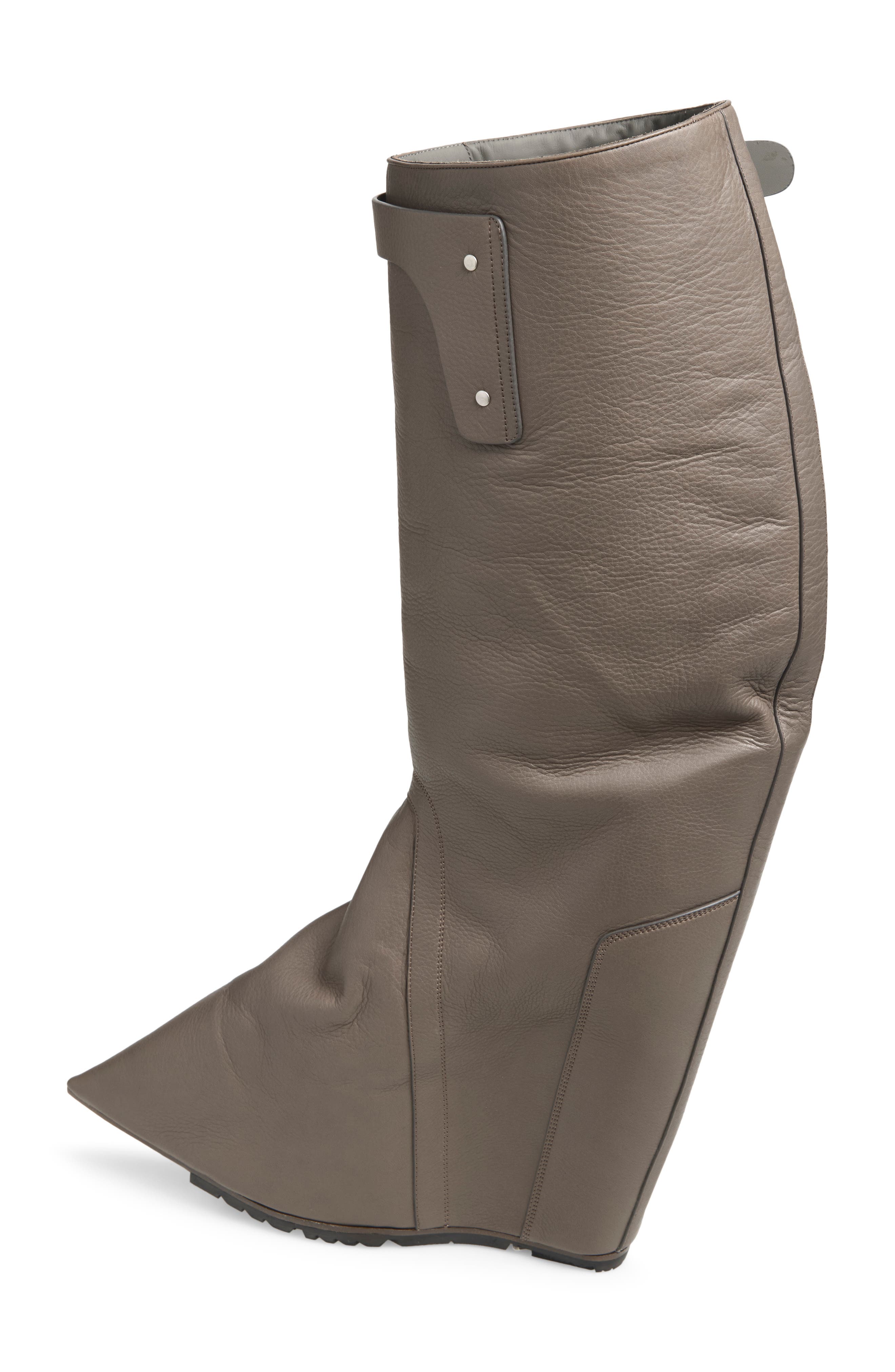 Taconaska Pointed Toe Leather Wedge Knee High Boot, Alternate, color, DUST