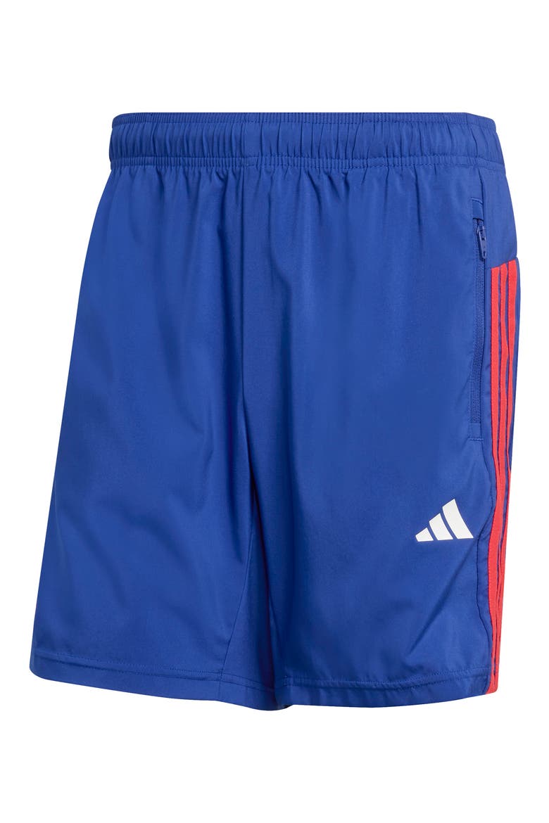Workout Essentials Base 3-Stripes Shorts, Alternate, color, MYSTERY INK/ BETTER SCARLET