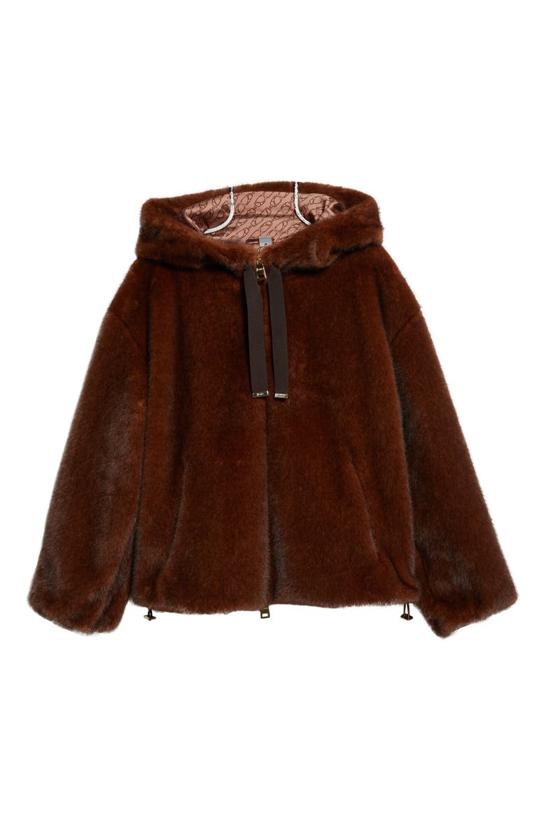 Mink Faux Fur Hooded Blouson Jacket, Alternate, color, CHOCOLATE
