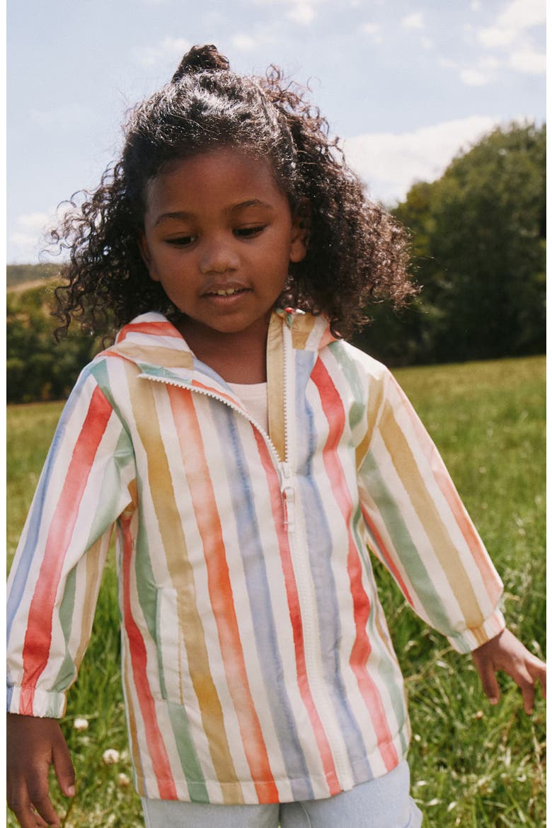 Kids' Rainbow Stripe Water Resistant Raincoat, Alternate, color, PINK