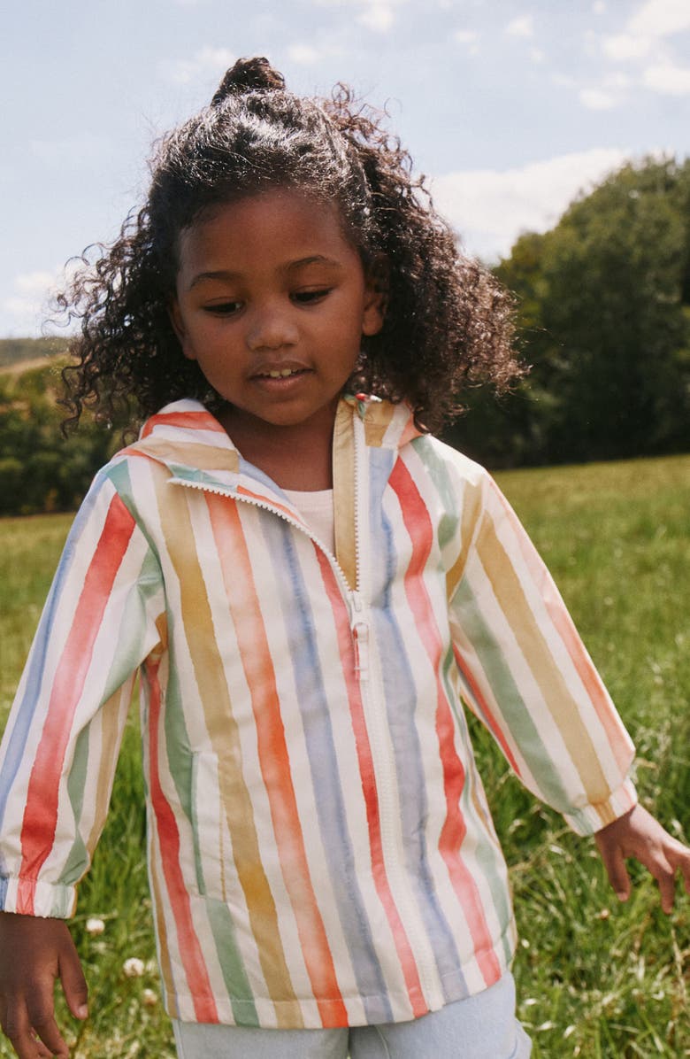 NEXT Kids' Rainbow Stripe Water Resistant Raincoat, Alternate, color, Pink