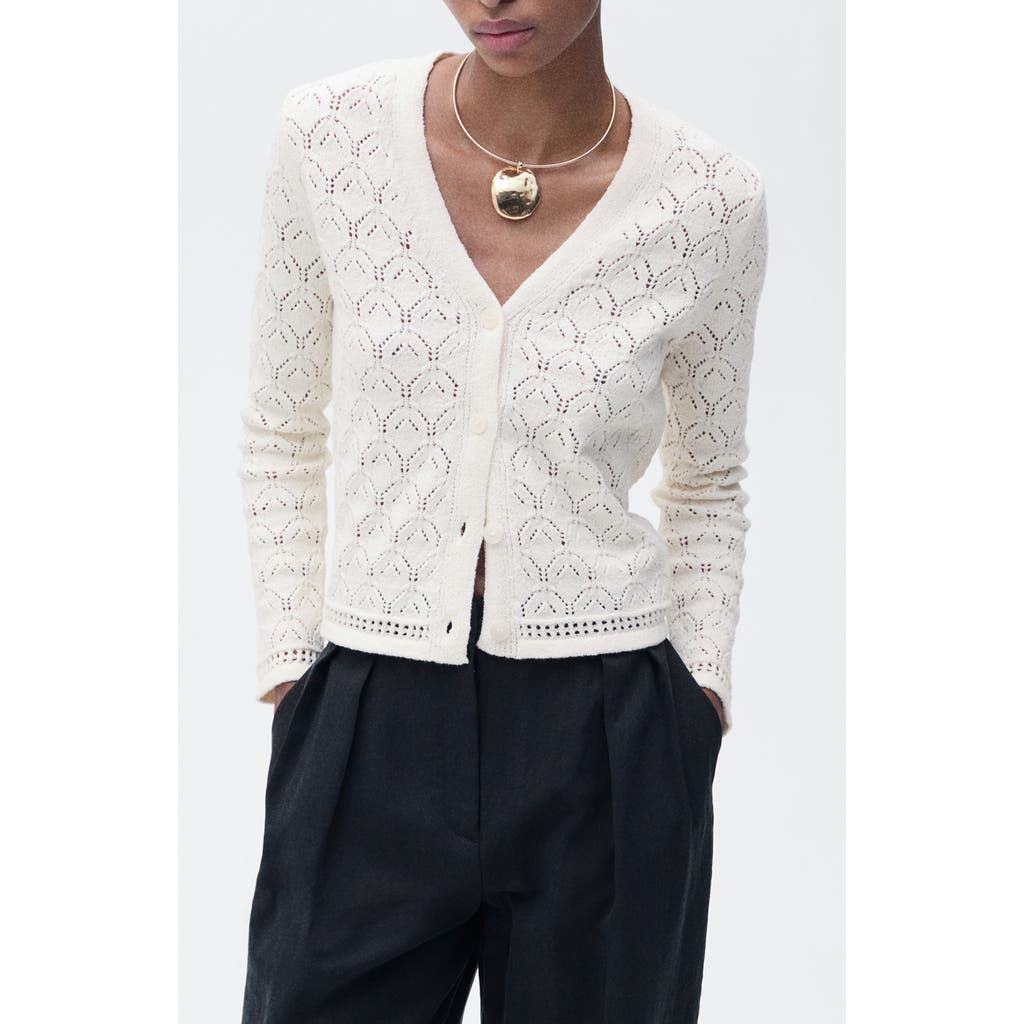 Mango Pointelle Stitch Cotton Blend Cardigan