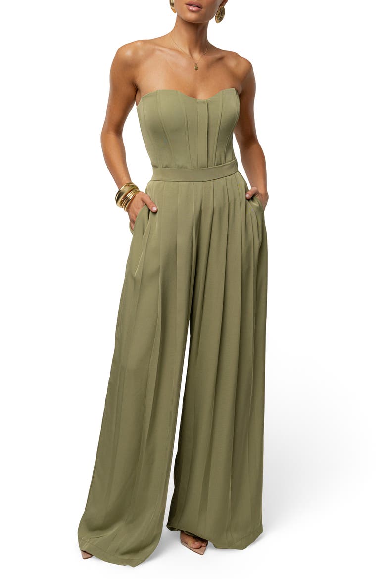 Clara Pleated Wide Leg Trousers, Alternate, color, GREEN