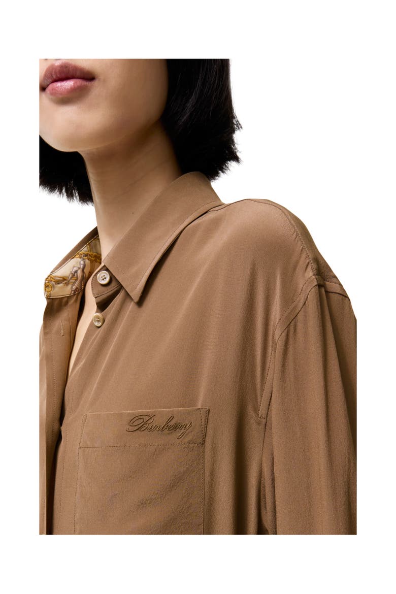 Silk Crepe de Chine Shirt Dress, Alternate, color, Puddle brown