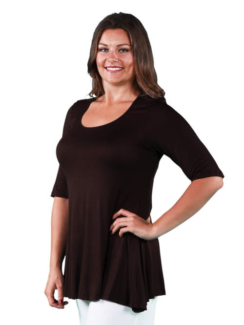 24seven Comfort Apparel Elbow Swing Tunic Top In Brown