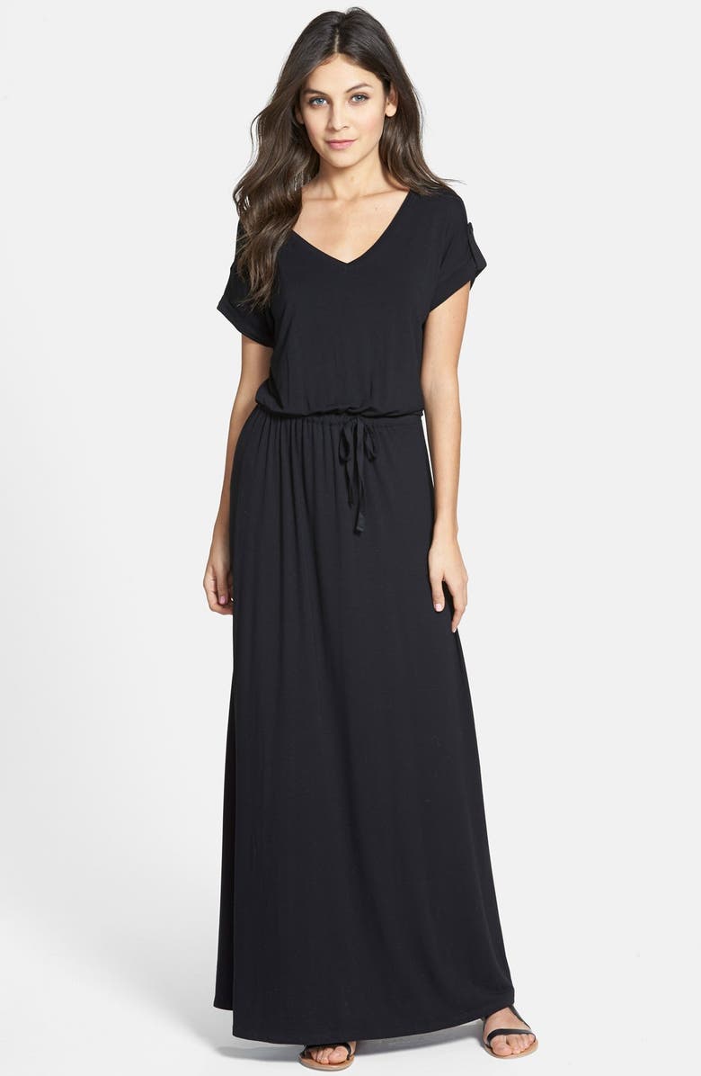 Caslon<sup>®</sup> Roll Sleeve V-Neck Maxi Dress, Main, color, 