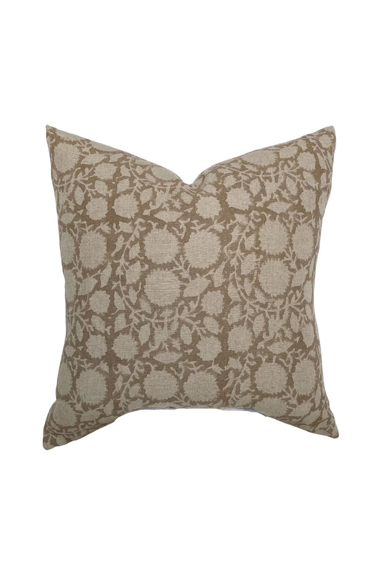 Bowen Soft Brown Floral Handblock Pillow Cover, Main, color, Soft Brown