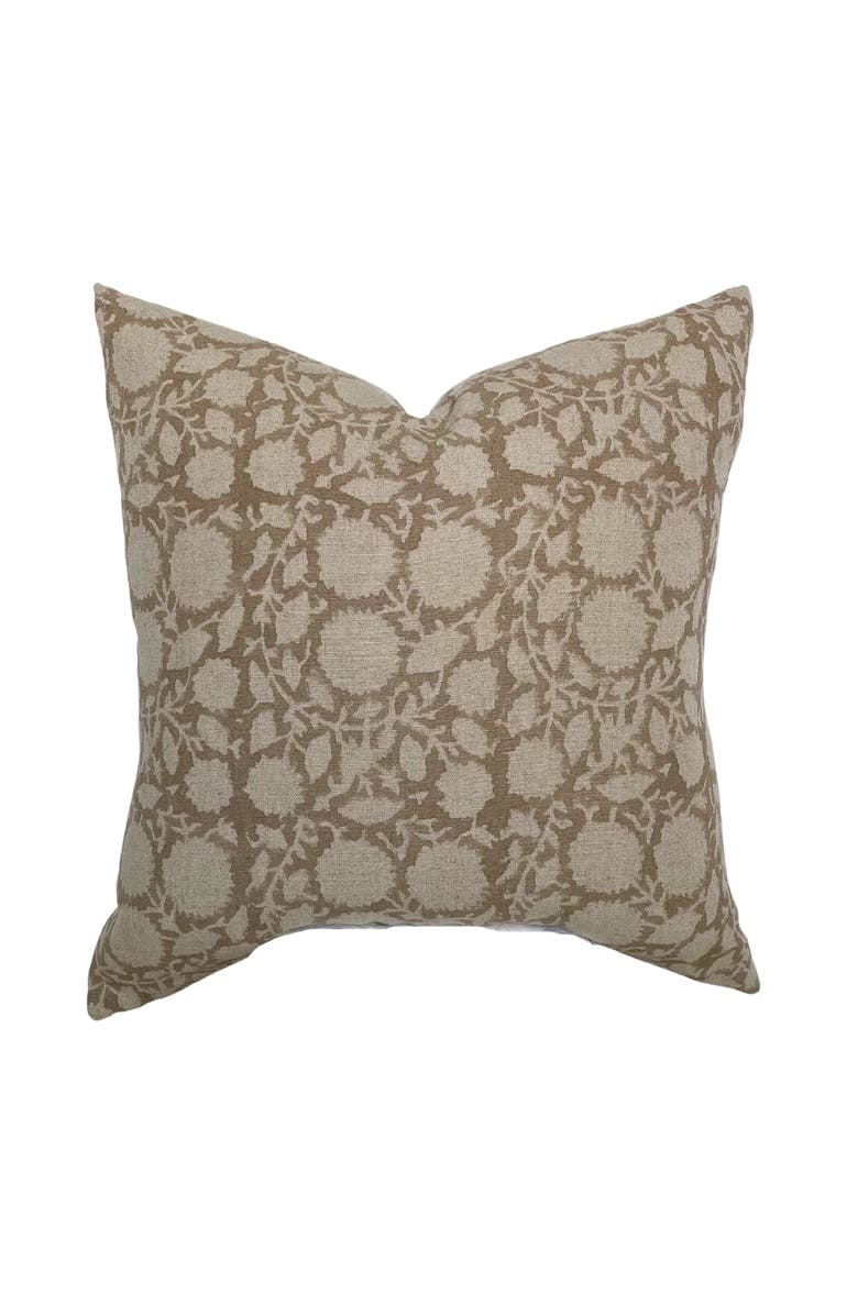 Linen & James Bowen Soft Brown Floral Handblock Pillow Cover, Main, color, Soft Brown