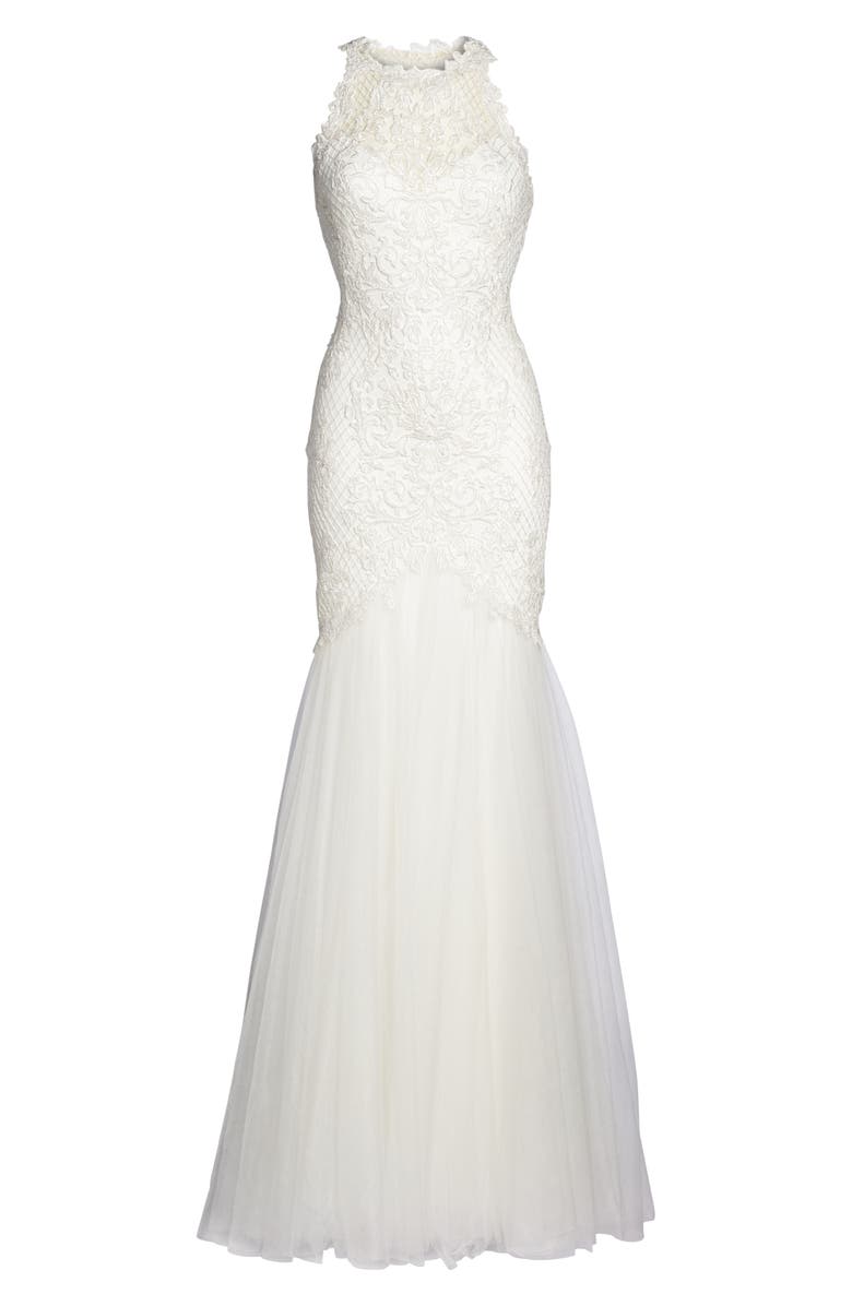 Tadashi Shoji Lace Halter Mermaid Wedding Dress, Alternate, color, 