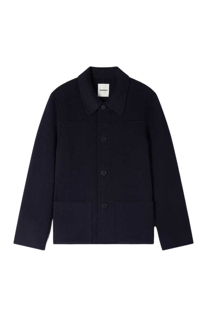 SANDRO Wool jacket with regular collar, Main, color, Navy Blue