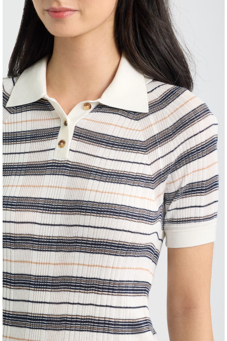 Teresa Stripe Silk Blend Polo, Alternate, color, IVORY MULTI