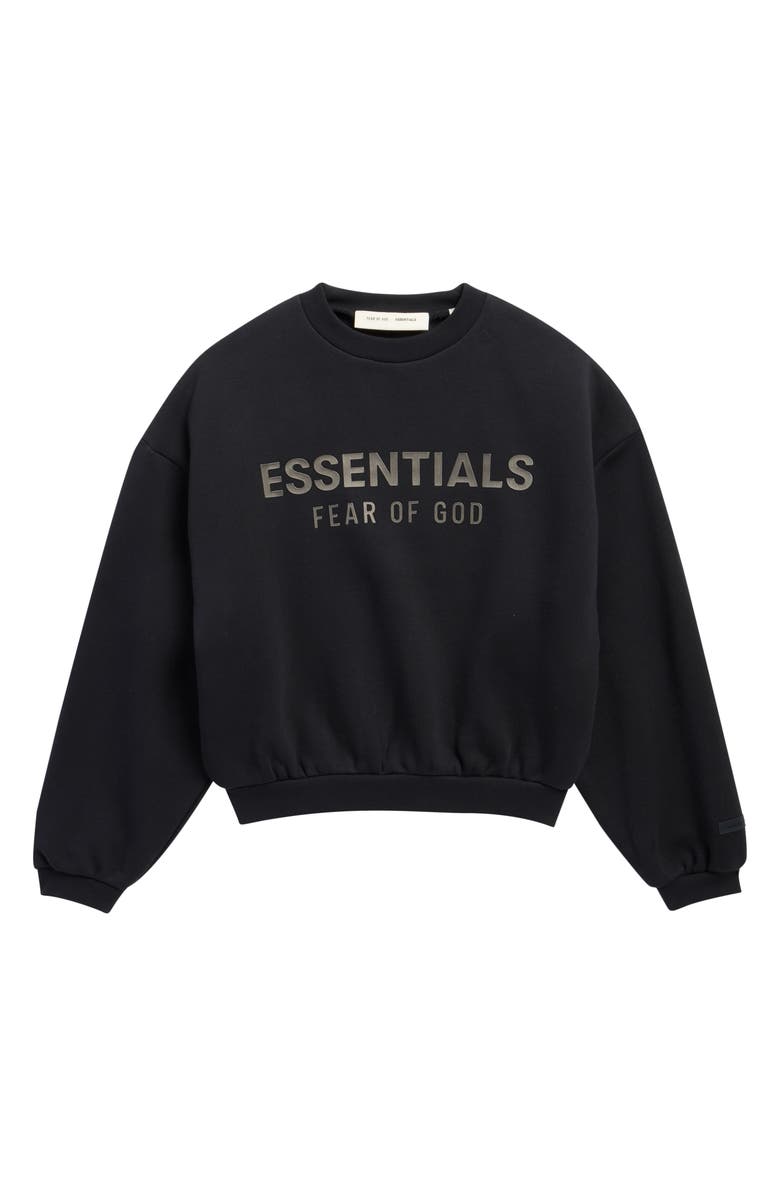 Fear of God Essentials Kids' Logo Graphic Fleece Sweatshirt, Main, color, Jet Black