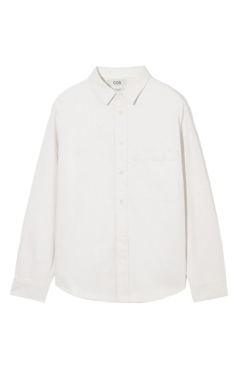 COS Organic Cotton & Linen Denim Button-Up Shirt, Main, color, White Dusty Light
