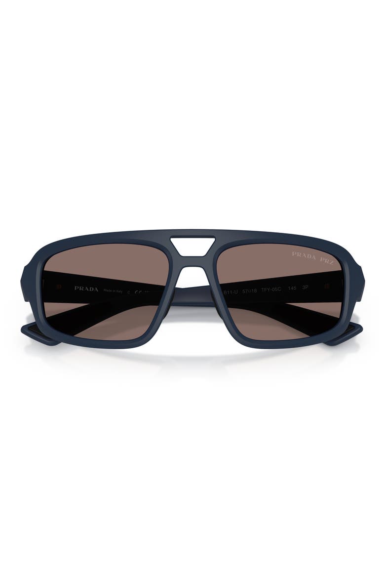 57mm Polarized Irregular Sunglasses, Alternate, color, RUBBER BLUE / LIGHT BROWN