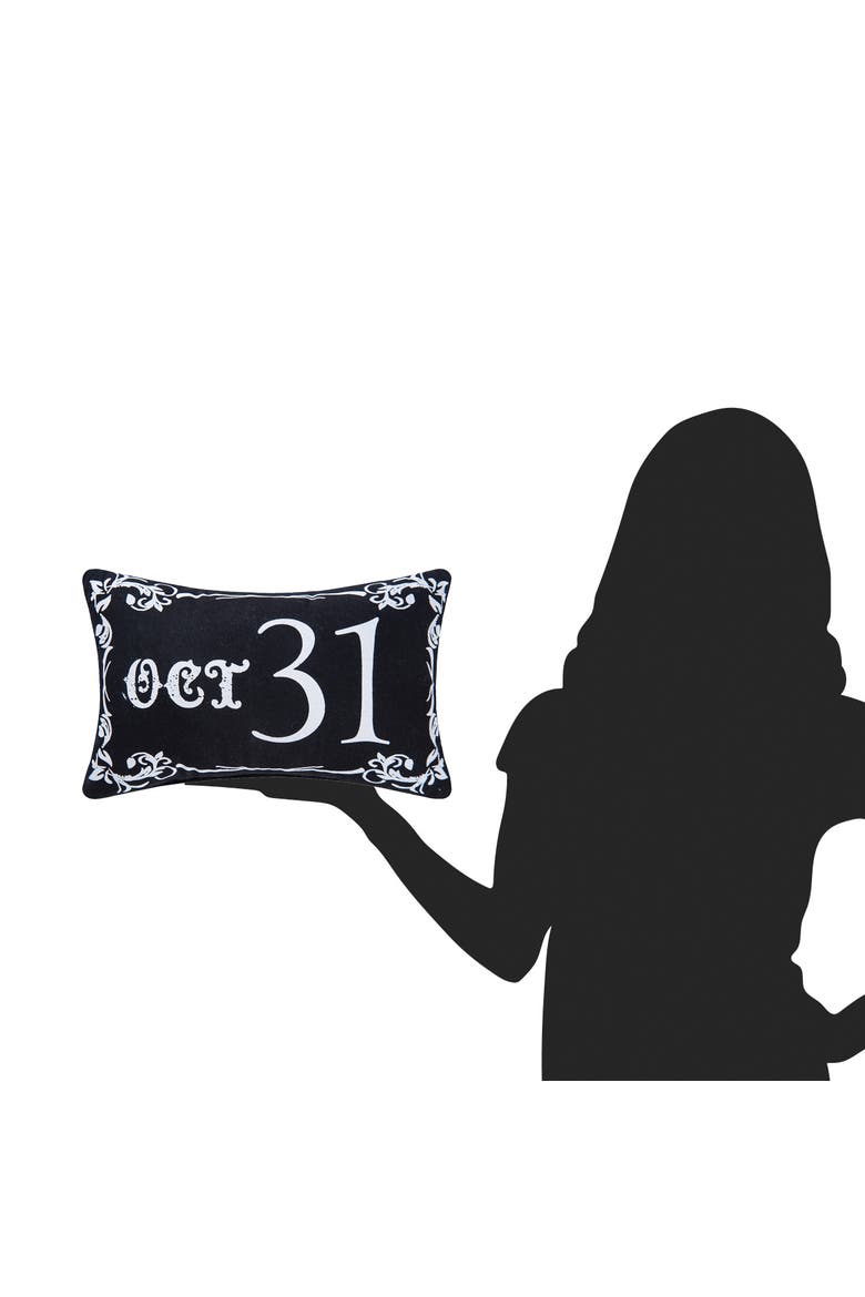 Gothic Script "Oct 31" Halloween Small Petite Accent Pillow 8" x 12", Alternate, color, Black