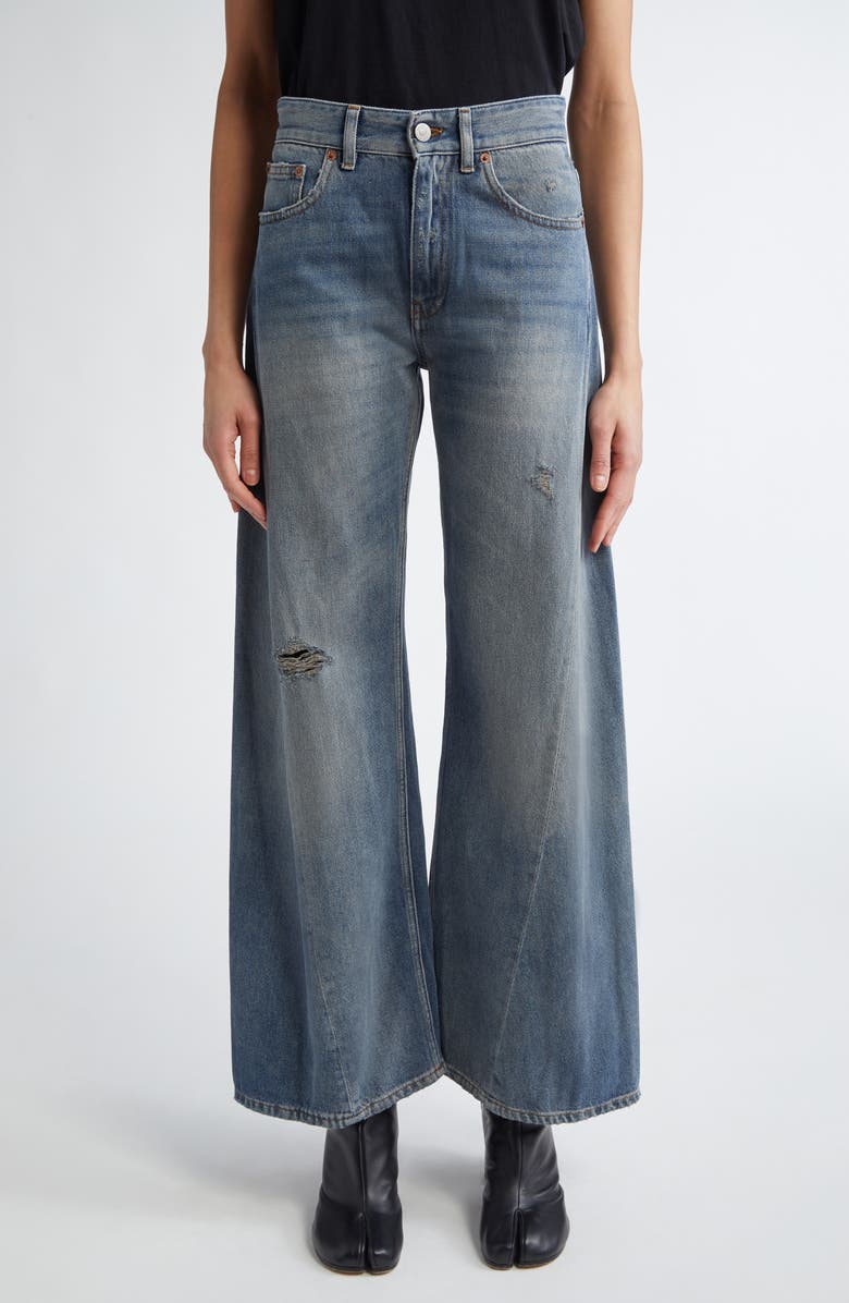 MM6 Maison Margiela Distressed Wide Leg Jeans, Main, color, Grey Blue