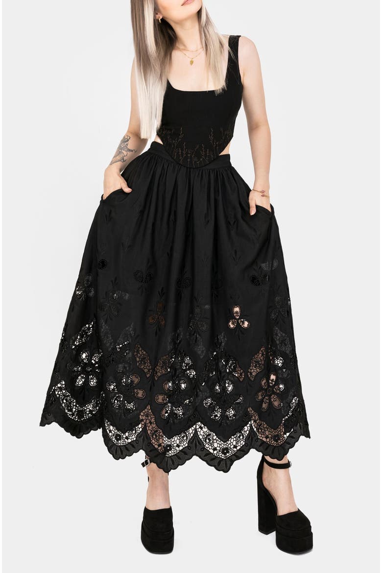 Maple Broderie Hem Maxi Skirt, Alternate, color, Black