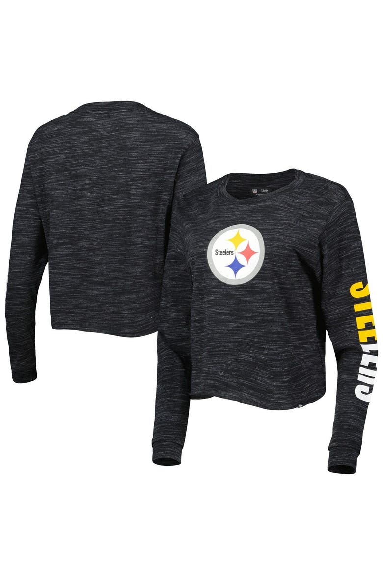 Women's New Era Black Pittsburgh Steelers Crop Long Sleeve T-Shirt, Main, color, Black