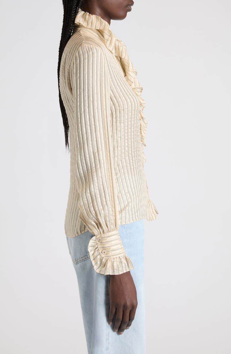 Valentino Metallic Stripe Silk Seersucker Shirt, Alternate, color, Natural Multi