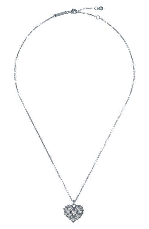 Ted Baker Cherish Crystal Cluster Heart Locket Necklace In Silver Tone Clear Crystal