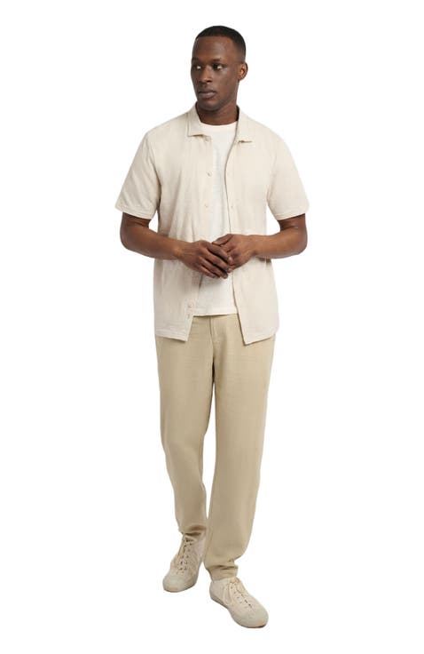 Button Front Elastic Linen Pant