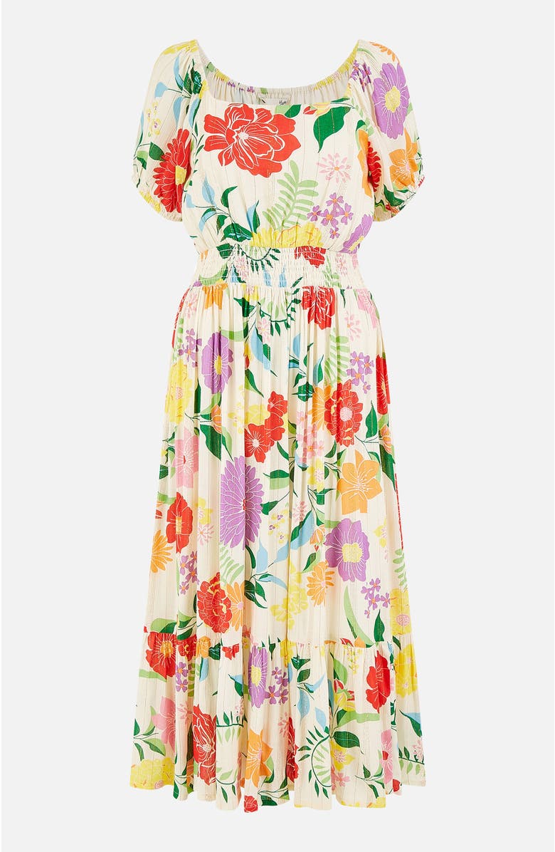 Yumi Short Sleeve Square Neck Midi Dress, Alternate, color, Multi