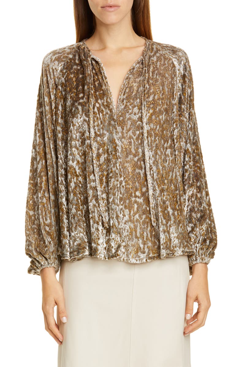 CO Embroidered Velvet Balloon Sleeve Top, Main, color, 