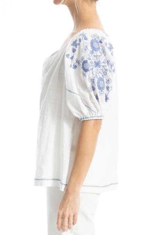 Max Studio Embroidered Puff Sleeve Top