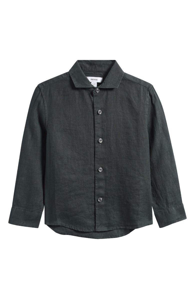 Reiss Kids' Linen Button-Up Shirt, Main, color, Dark Green