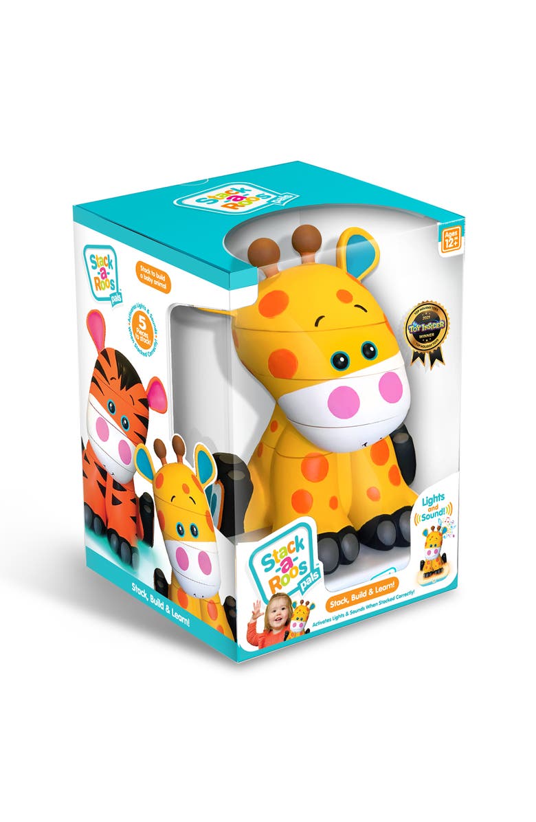 Stack-a-Roos Stackaroos Pals Baby Giraffe Lights & Sounds, 5 Piece Stacking Animal Tower, Main, color, Multicolored