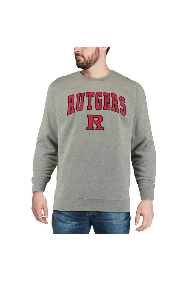 Men's Colosseum Heather Gray Rutgers Scarlet Knights Arch & Logo Crew Neck Sweatshirt, Alternate, color, Heather Gray
