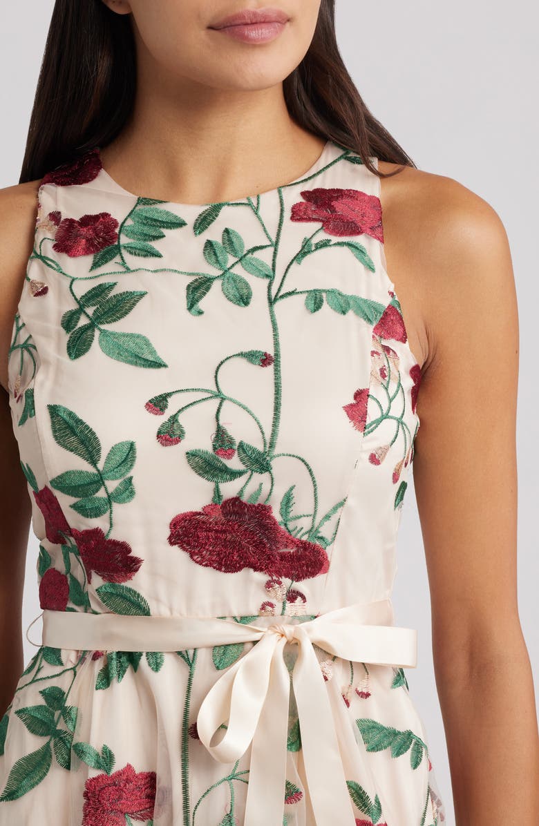 Tahari ASL Embroidered Midi Cocktail Dress, Alternate, color, Nude Sangria