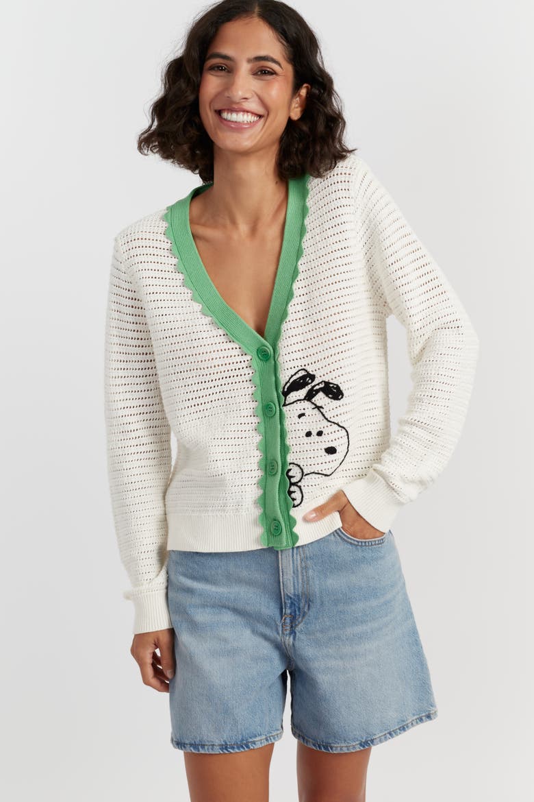 Cotton Snoopy Crochet Peekabo Cardigan, Main, color, Cream