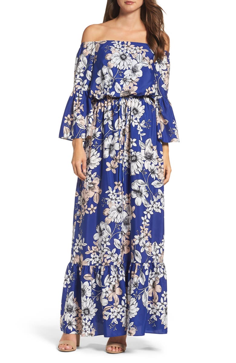 Eliza J Off the Shoulder Floral Maxi Dress, Main, color, 