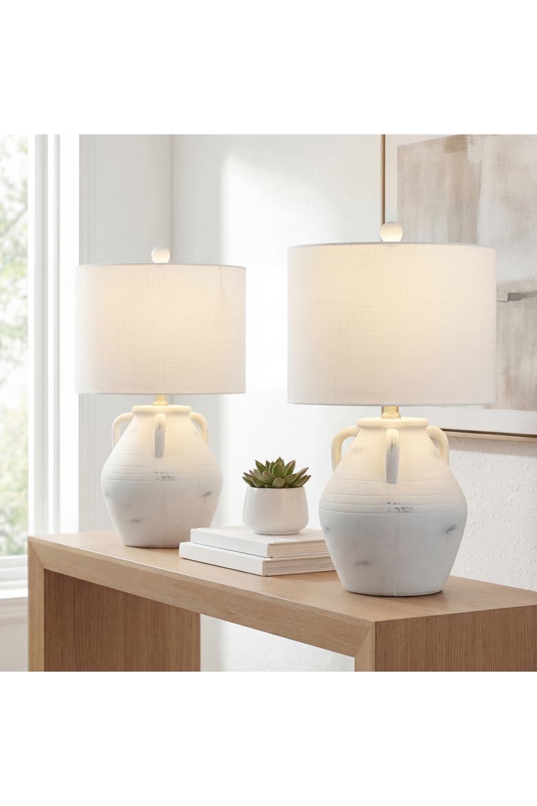 Altea 20.5" Rustic Coastal Pottery Jar LED Table Lamp, Main, color, White