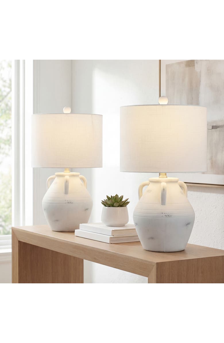 JONATHAN Y Altea 20.5" Rustic Coastal Pottery Jar LED Table Lamp, Main, color, White