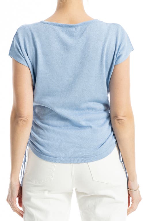 Max Studio Side Ruched Short Sleeve V-neck Sweater In Blue