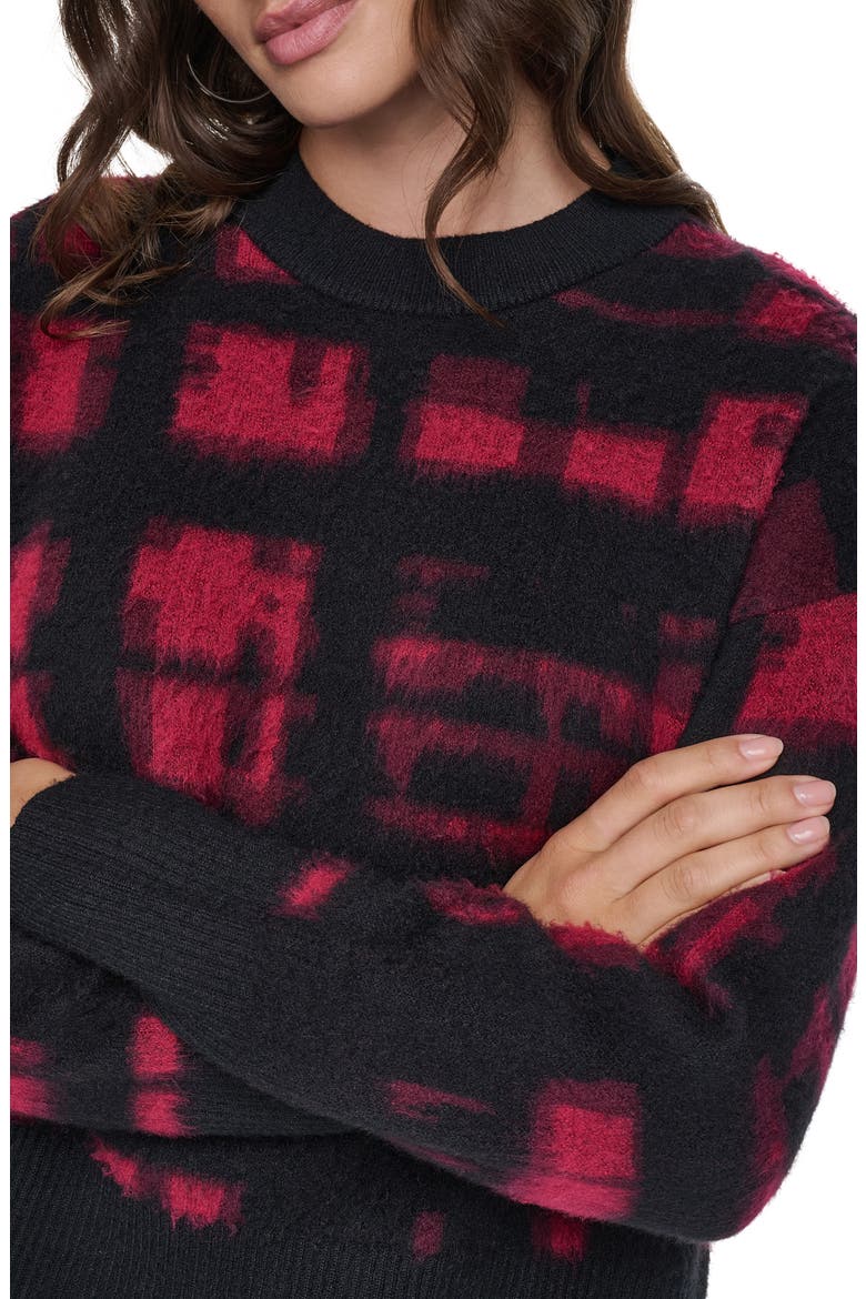 Plaid Crewneck Sweater, Alternate, color, CRNBRY/ BLK