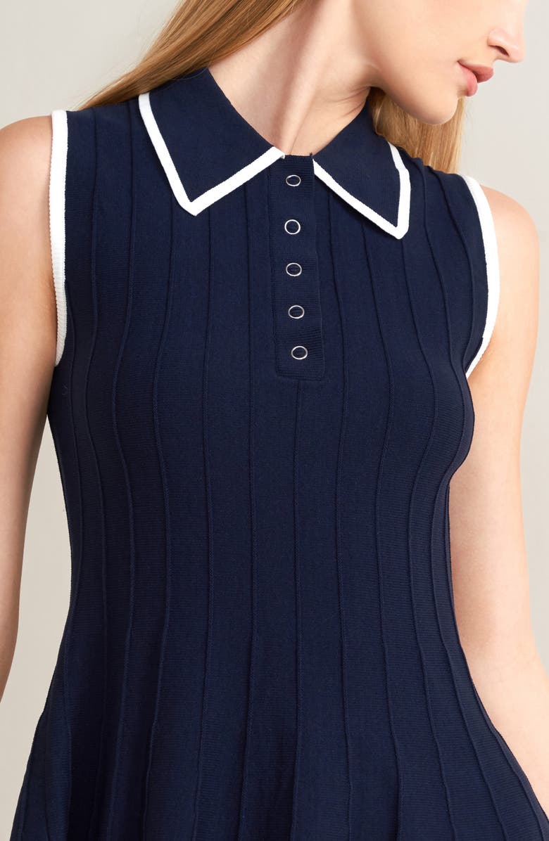 FREEMARKET Sleeveless Fit & Flare Sweater Dress, Alternate, color, Navy/ White