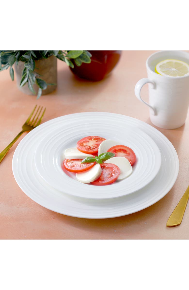 Gibson Elite Pascale 16 Piece Embossed Bone China Dinnerware Set, Alternate, color, White