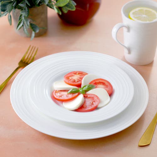 Gibson Elite Pascale 16 Piece Embossed Bone China Dinnerware Set In White