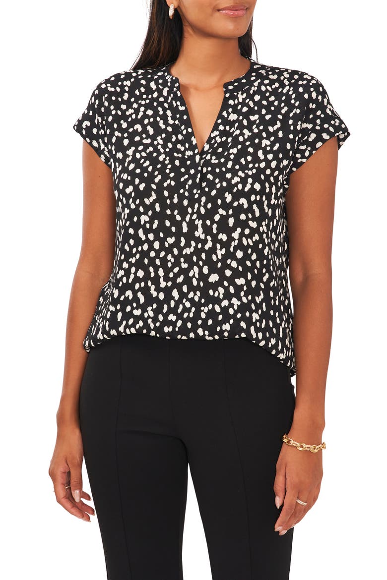 Split Neck Georgette Blouse, Main, color, BLACK/WHITE