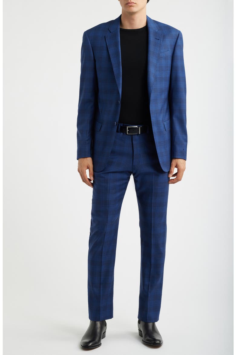 Navy Check Virgin Wool Suit, Main, color, SOLID BLUE NAVY