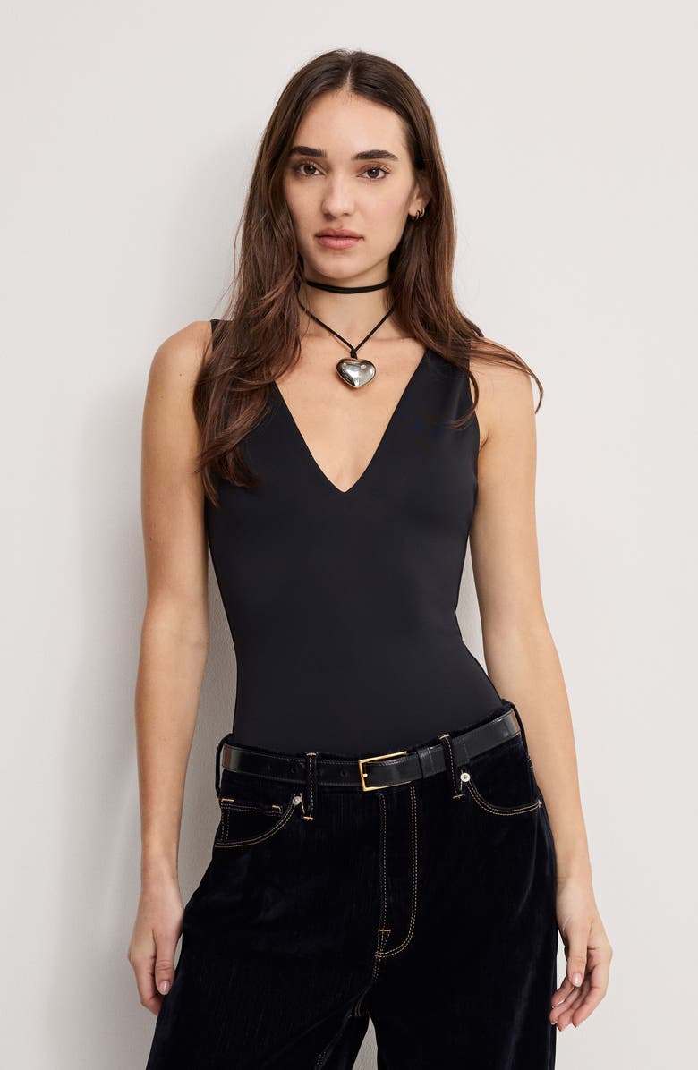 Good American Sculpting Deep V-Neck Bodysuit, Alternate, color, Black001