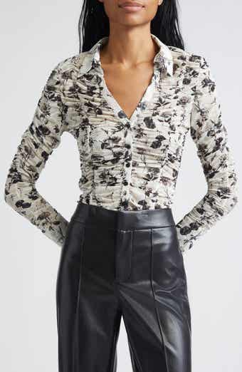 Alice + Olivia Portia Floral Center Ruched Button-Up Shirt