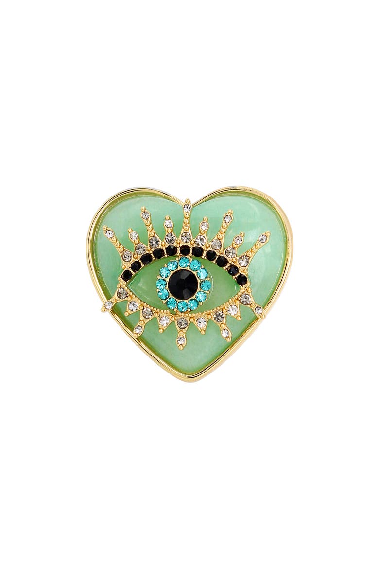 Evil Eye Quartz Heart Cocktail Ring, Main, color, GREEN