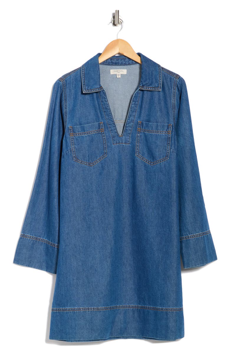 Habitual Long Sleeve Popover Denim Minidress, Alternate, color, Lagoon