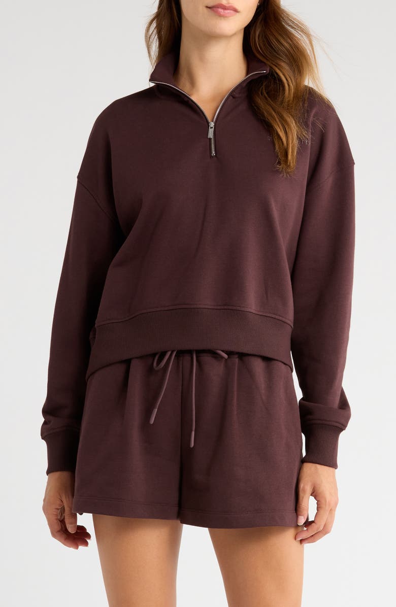 Sweaty Betty Revive Half Zip Crop Sweatshirt, Main, color, Sable Brow