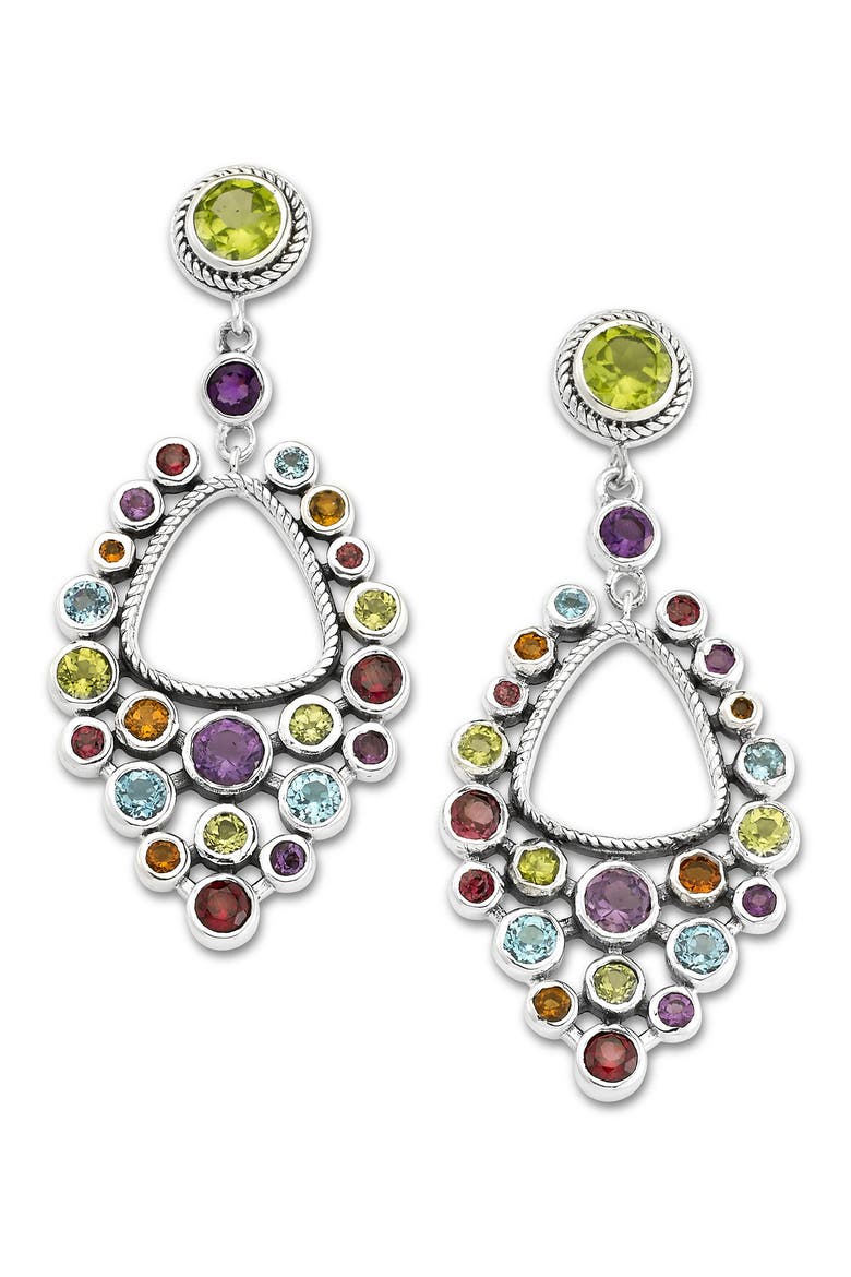 Sterling Silver Semiprecious Stone Cluster Drop Earrings, Main, color, SILVER MULTI