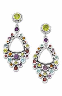 SAMUEL B. Sterling Silver Semiprecious Stone Cluster Drop Earrings